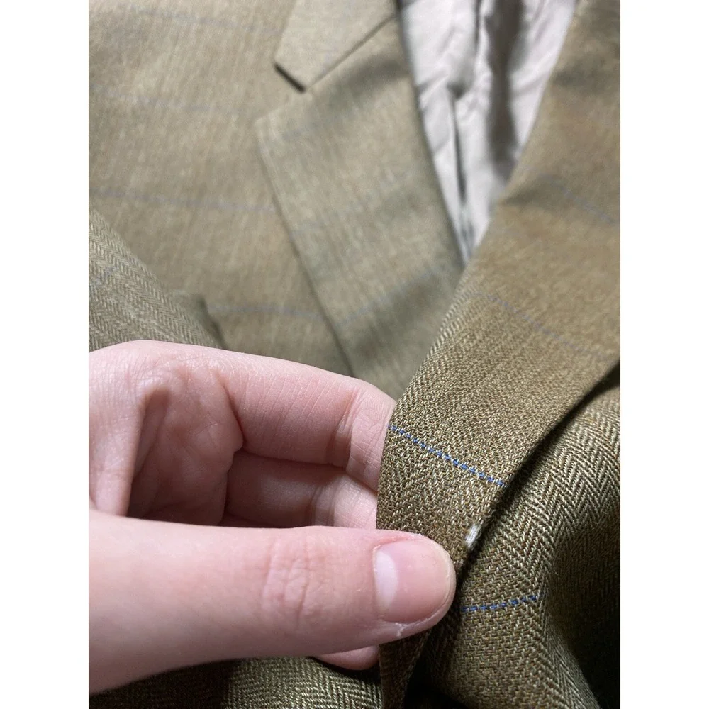Lauren Ralph Mens 46? SEE Wool Herringbone Windowpane Blazer Brown Tan 3 Button
